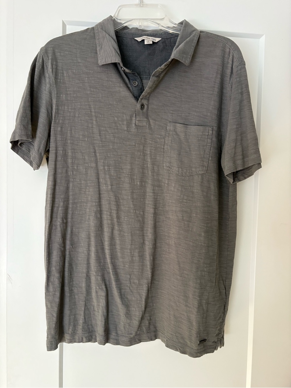Calvin Klein Jeans Men's Slub Short-Sleeve Polo in Gray